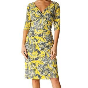 Lauren Ralph Lauren Women's Floral Paisley Short Sleeve Dress Yellow/Blue Sz 4